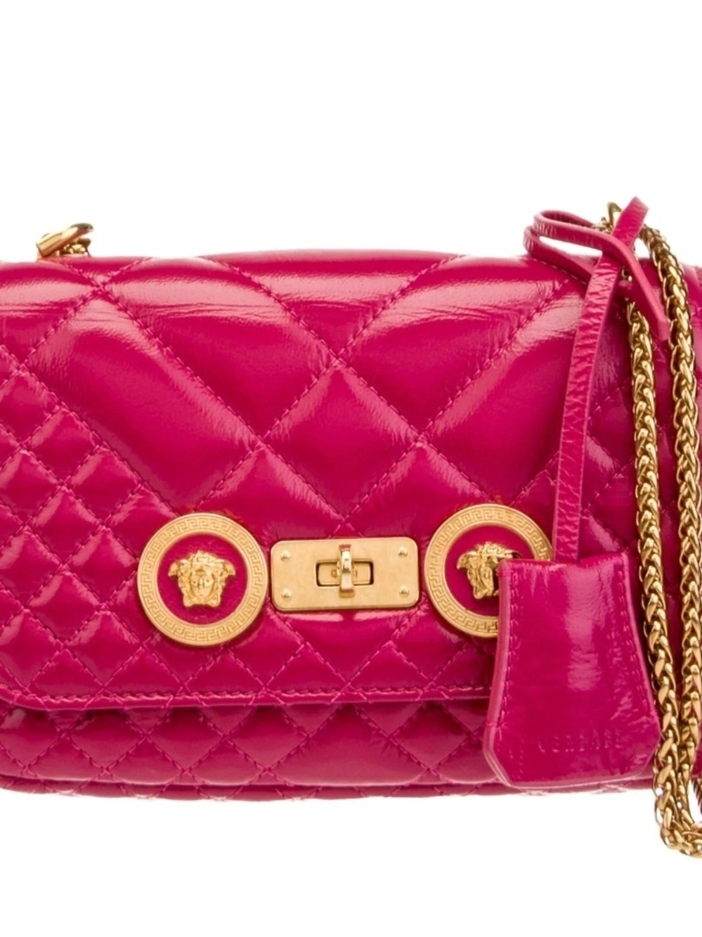 MEDUSA Versace  Quilted Patent Leather Shoulder Bag in Fuchsia Was $2300